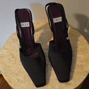 Impo Black Heeled Sandals with Rhinestone Accent